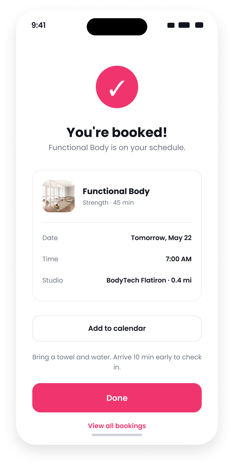 Booking confirmed screen.