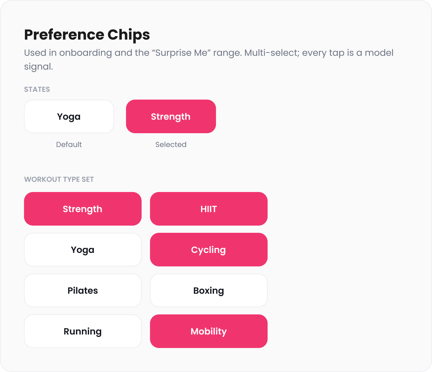 Preference chips component with variants.