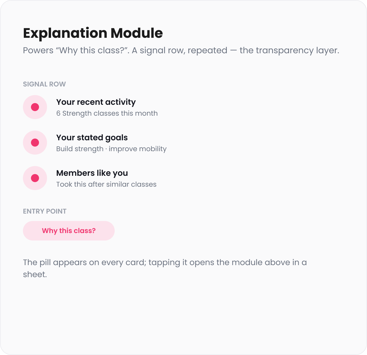 Explanation module component with variants.
