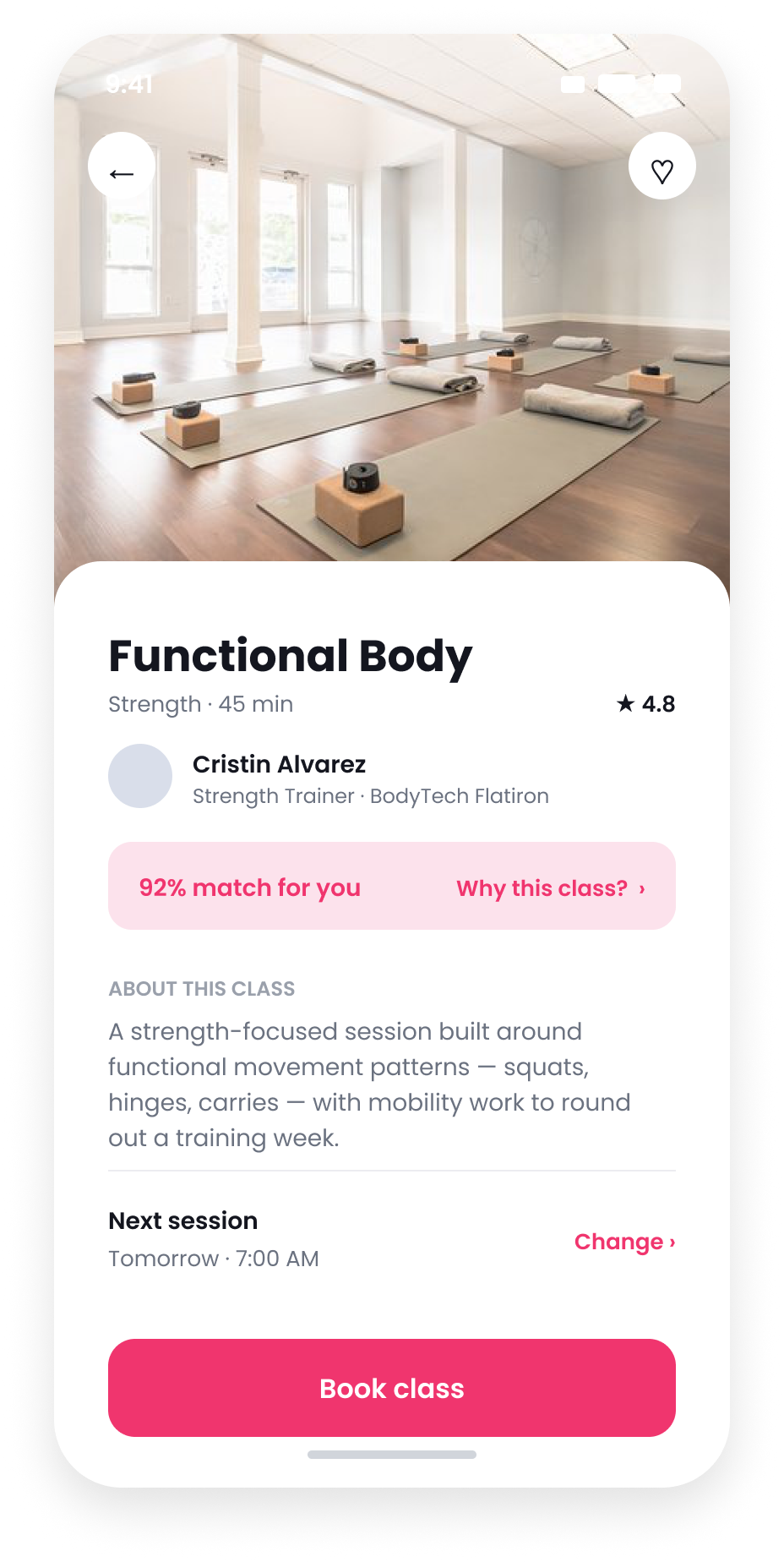 Class detail screen.