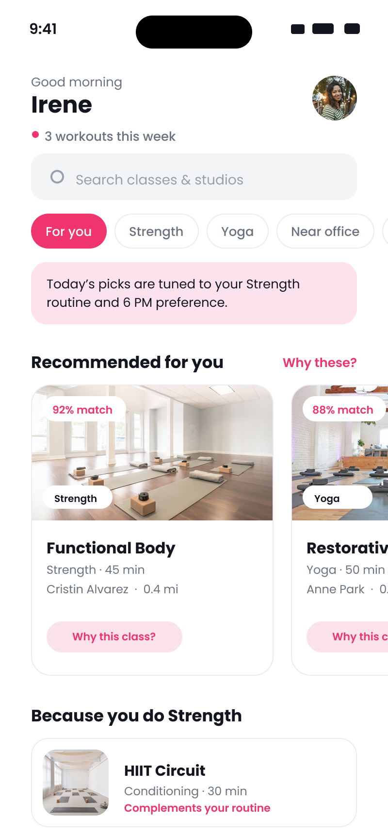 The personalized home, ranked by fit with match scores.