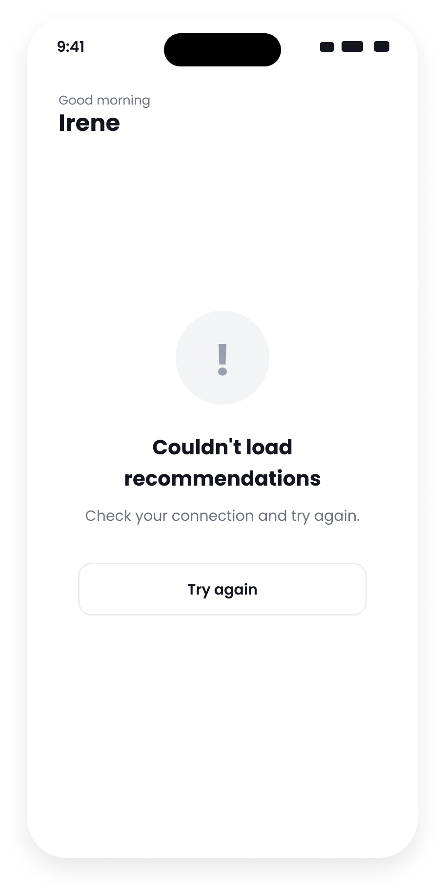 Home error state.