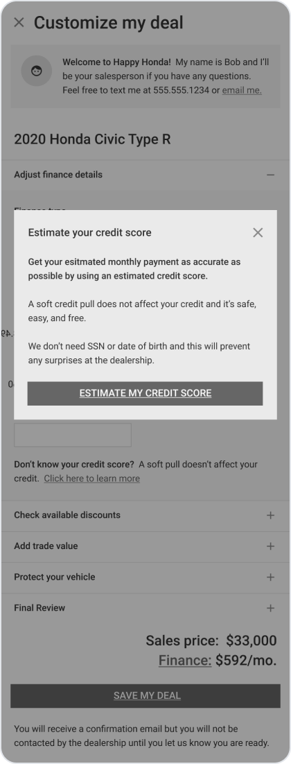 The tested credit step, where people hesitated before checking credit.
